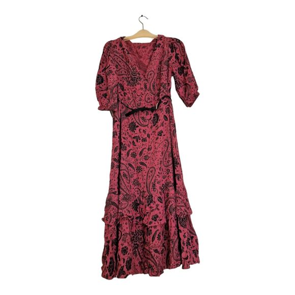 Dresses & Skirts - F&F Long Pink Black Paisley  Maxi Dress with Belt Size 14